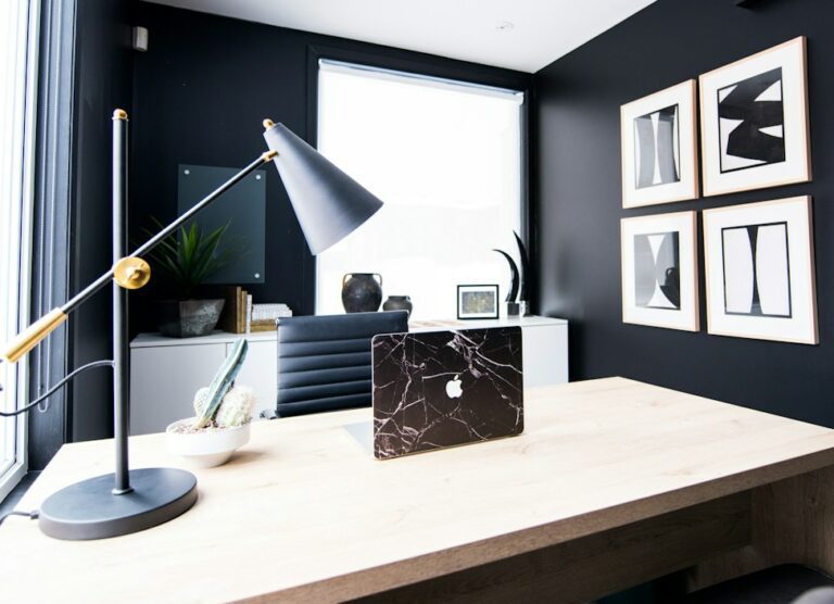 table lamp on desk inside room